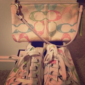 Pair of Coach shoes with matching wristlet
